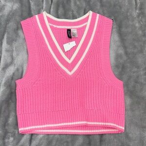 H&M Pink and White Knit Sweater Vest